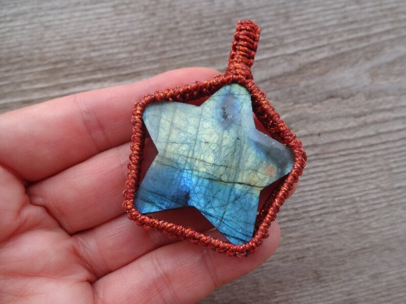 Blue Labradorite Star macrame pendant, Chakra necklace, Gemstone pendants, jewelry for couples, gift for her him imagem 5