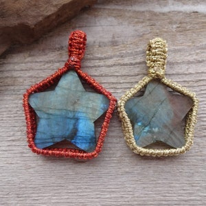Blue Labradorite Star macrame pendant, Chakra necklace, Gemstone pendants, jewelry for couples, gift for her him imagem 3