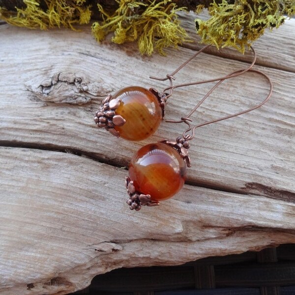 Gemstone earrings with Red Carnelian Sardonyx /long earrings red beaded gift idea for wife Long kidney hooks dangle earrings Agate jewelry