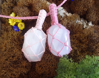 Pink Manganoan Calcite pendant necklace, Mangano Pink Calcite gemstone pendants, macrame necklace womens gift