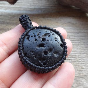 Lava necklace, protection necklace, black lava rock, Lava jewelry, black stone macrame pendant, lava rock pendant, Mens jewelry gift