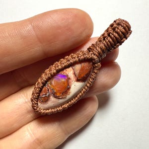 Mexican Fire Opal Macrame Pendant Necklace 3