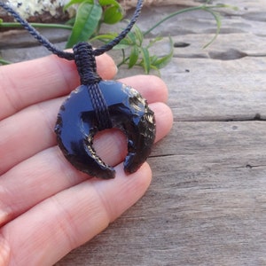 Black Obsidian Crescent Moon macrame necklace / grounding necklace