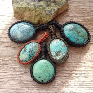Natural Turquoise macrame necklace, healing spiritual stone, Yoga gift idea, blue stone pendant, Chakra stones, gemstone pendants