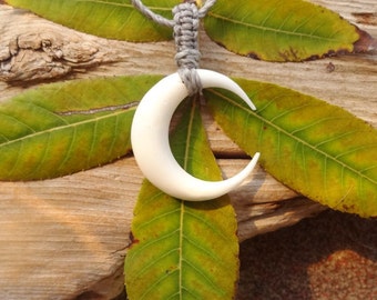 Carved Crescent Moon macrame necklace