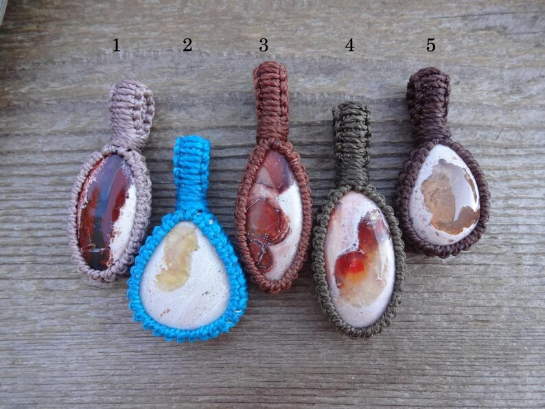 Mexican Fire Opal Macrame Pendant Necklace image 2