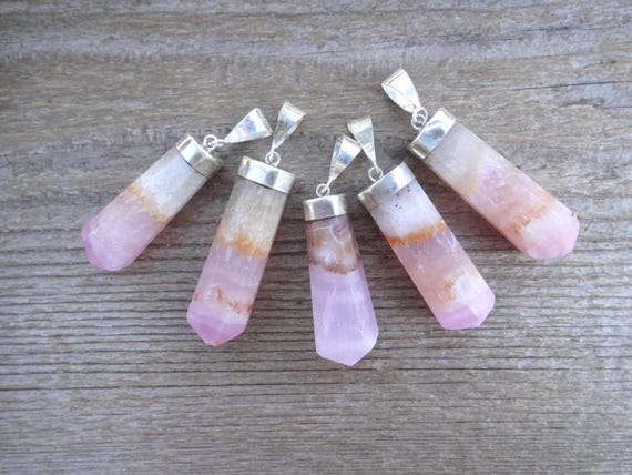 Pink Aragonite pendant necklace, pink crystal pendant, gemstone pendants, crystal pendant, adjustable leather choker necklace, gift for her