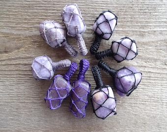 Collana macrame di pietra lepidolite, ciondolo di cristallo ansia curativa, ciondoli di pietre preziose, ciondolo di pietra naturale lilla viola, regalo per lei