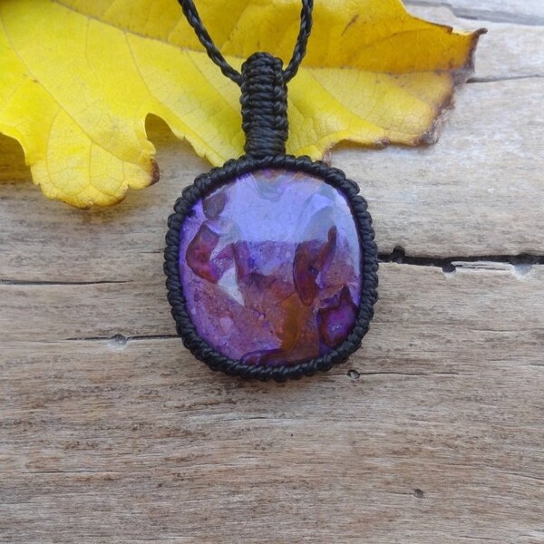 Purple stone necklace with treated Sugilite / Ultra violet necklace Gift idea for best friend stone macrame Yoga gift