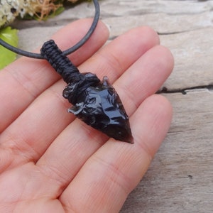 Arrowhead adjustable leather choker with Black Obsidian /protection necklace for Man Dads gift idea
