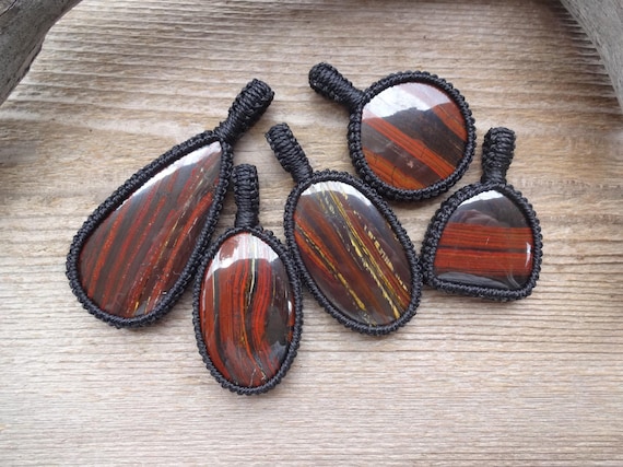 Tiger Iron protection necklace, Energy stone macrame pendant, men's jewelry, gift for dad, husband, brother, grounding stones jewelry