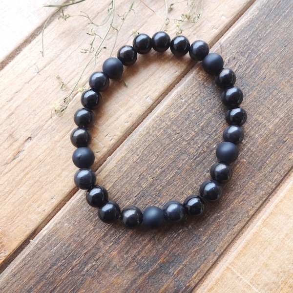 Black Tourmaline, Shungite, Jet Stone, Onyx and Black Obsidian extra strong protection bracelet Mens