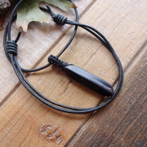 Black Coral leather adjustable choker necklace, Earth grounding mens choker amulet, protection stones