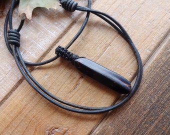 Black Coral leather adjustable choker necklace, Earth grounding mens choker amulet, protection stones