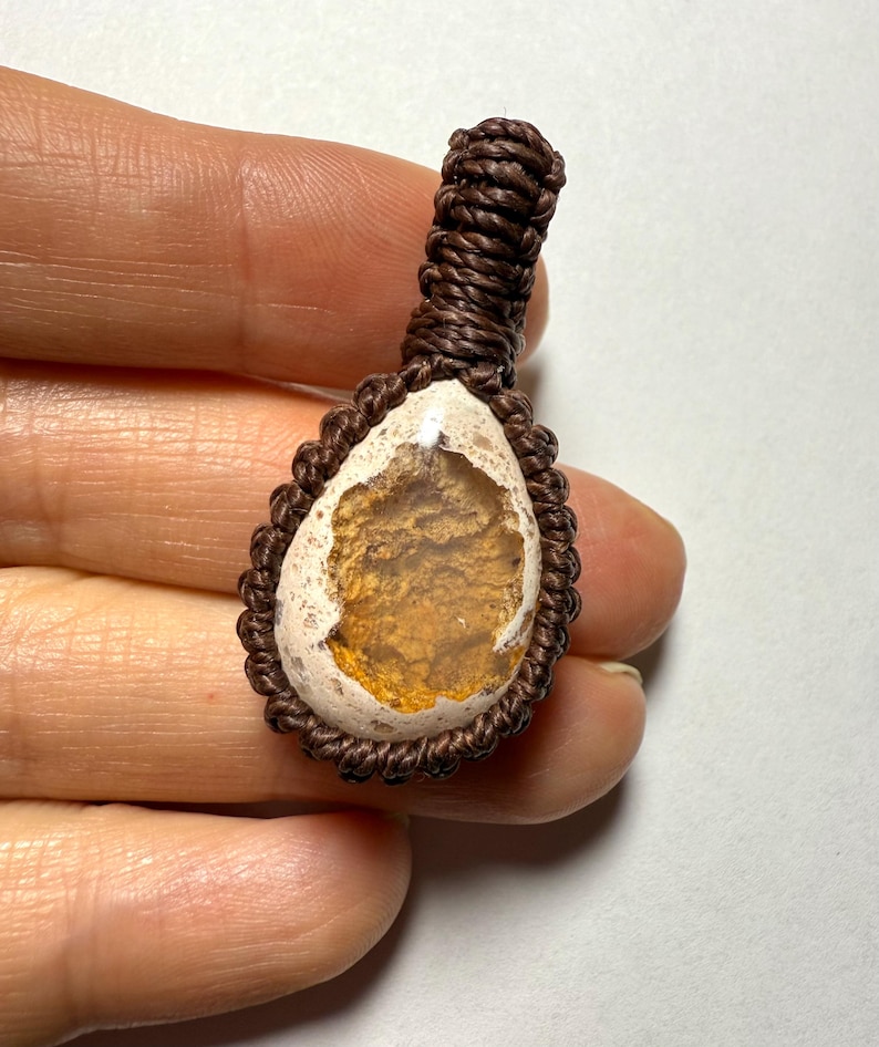 Mexican Fire Opal Macrame Pendant Necklace 5