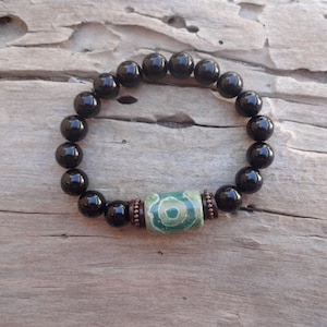 Dzi bracelet / 3 Eyes Agate and Black Tourmaline powerful bracelet