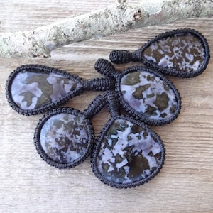 Merlinite Mystic Gabbro macrame pendant necklace, gemstone pendants, healing stone macrame pendant, handmade gift for him, dad, husband