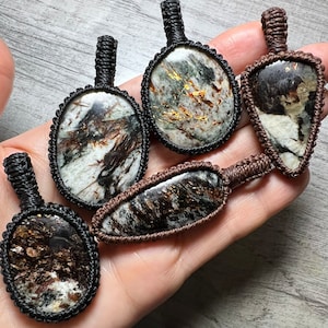 Astrophyllite shiny pendant necklace, All Chakras stone, unique gift for her, healing stones, gemstone pendants, macrame pendant necklace