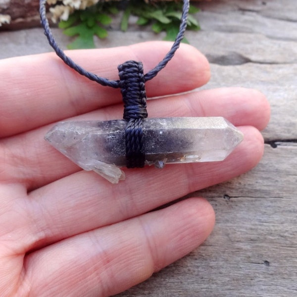 Doppelte beendet Phantom Quarz Kristallhalskette / Makramee Anhänger für lieben ein Gespenst Rohkristall Geschenk unter 40 Dollar