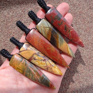 Picasso Jasper large arrow macrame necklace, Chakras of the Earth, Harmony stone necklace, long stone necklace for best friend
