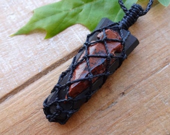 Black Tourmaline and Mahogany Obsidian Arrowhead macrame necklace, protection Tribal jewelry, Dragon Glass amulet, gemstone pendants