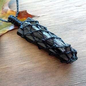 Black Tourmaline and Black Kyanite raw crystal necklace /protection balancing big pendant