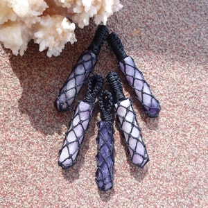 Lepidolite crystal macrame necklace, anxiety crystal macrame pendant, purple gemstone pendants