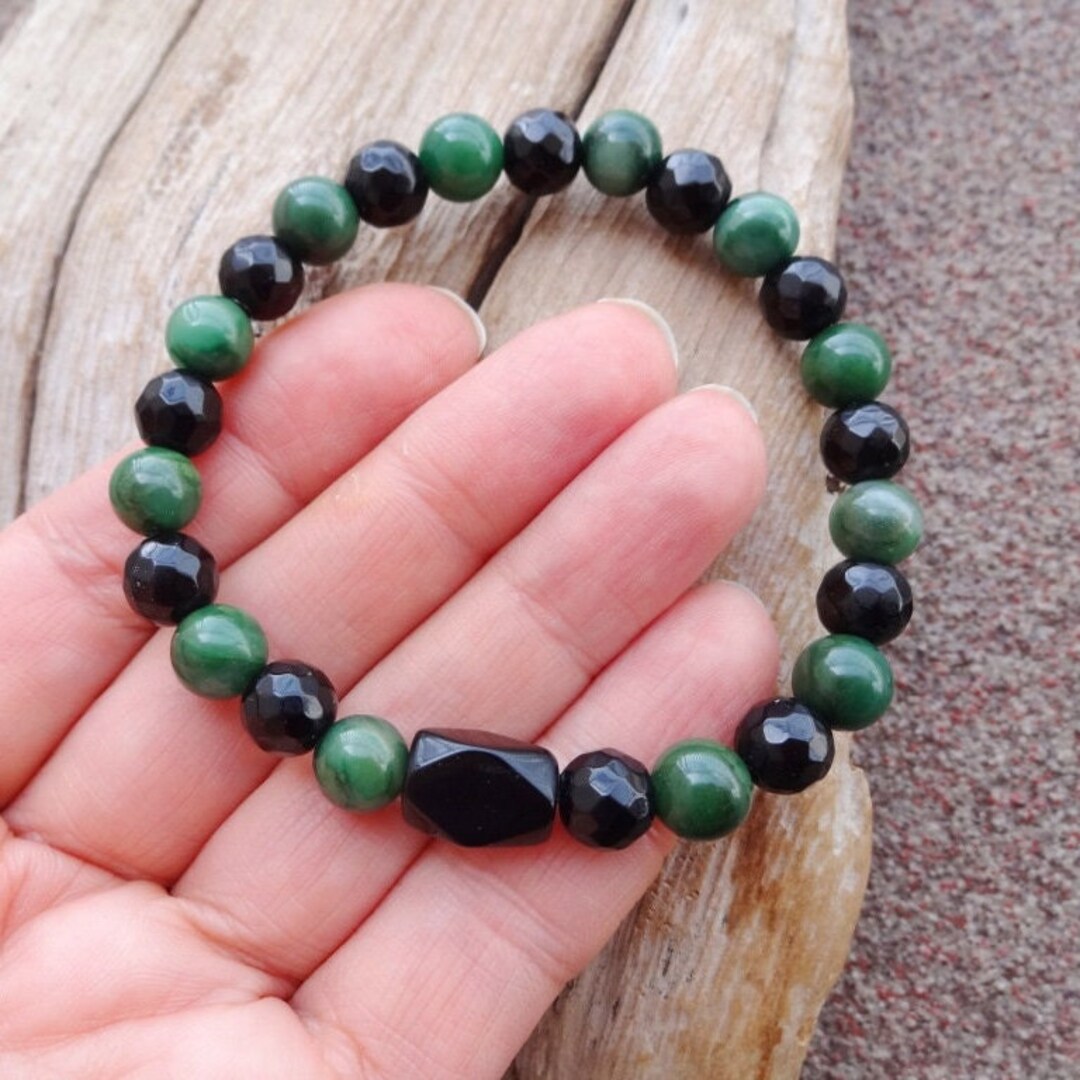 Black Agate and Jade Everyday Bracelet Healing Gemstone Etsy