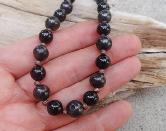 Black Tourmaline and Shungite necklace, beaded choker for men, unisex jewelry
