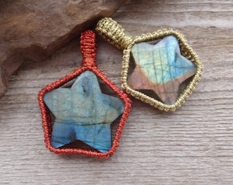 Blue Labradorite Star macrame pendant, Chakra necklace, Gemstone pendants, jewelry for couples, gift for her him