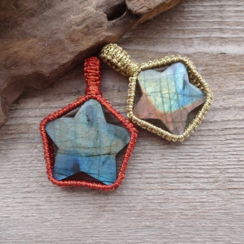 Blue Labradorite Star macrame pendant, Chakra necklace, Gemstone pendants, jewelry for couples, gift for her him imagem 1