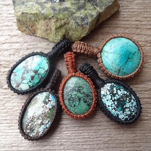 Natural Turquoise macrame necklace, Chakra Necklaces, blue stone macrame pendant, special gift needs mom healing spiritual stone gift idea