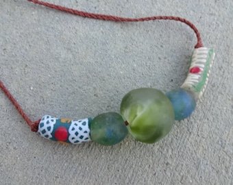 Boho necklace with large glass beads and African glass ethical beads, unusual handmade gift necklace for her him, colorful necklace