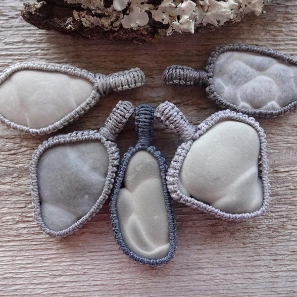 Fairy Stone macrame necklace, protection grounding healing stones pendant necklace, peaceful ancient stone pendant