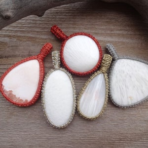 Gemstone jewelry, Scolecite necklace, wedding necklaces, white stone pendant, macrame pendant necklace, handmade necklace, Boho necklace