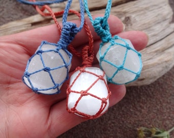 White necklace for girl / Selenite crystal pendant for kids /Angel Stone protection children jewelry