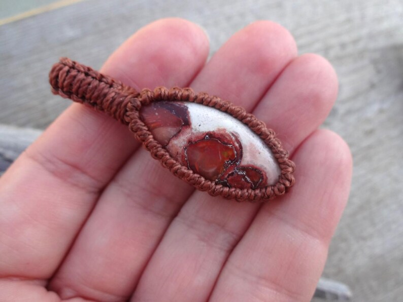 Mexican Fire Opal Macrame Pendant Necklace image 9