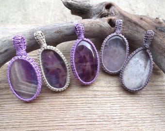 Protection necklace, Genuine Amethyst, macrame pendant necklace, Boho Jewelry, Amethyst Jewelry, Chevron Amethyst, Amethyst pendant gift