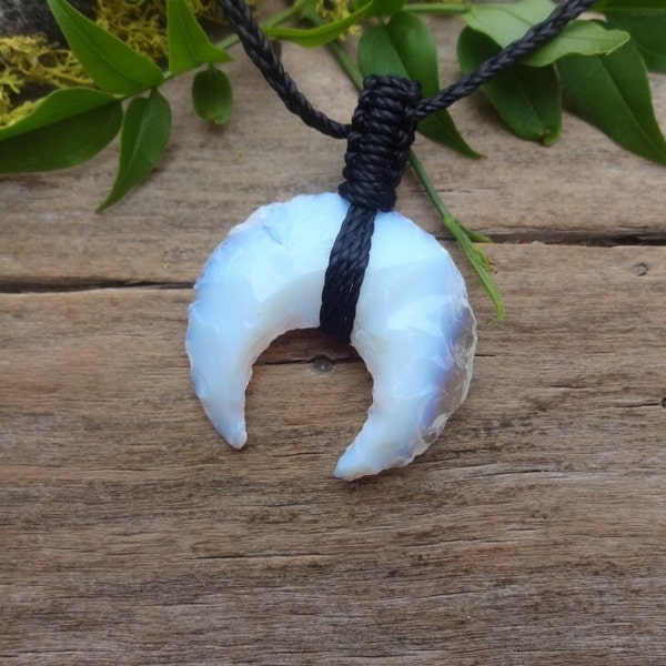 Crescent Moon Opalite balance necklace, white Moon macrame pendant, gift for her, him