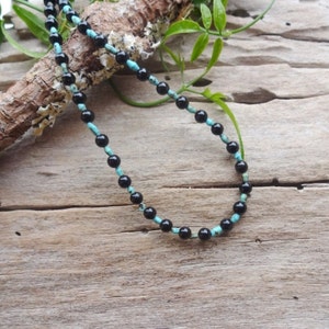 Black Tourmaline and Turquoise protection necklace, Turquoise choker, gemstone necklace, beaded choker, mens choker gift, gemstone necklace
