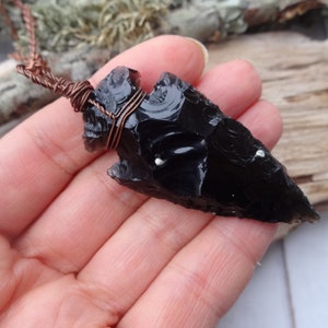 Large Black Obsidian Arrowhead Necklace  /protection Tribal jewelry Dragon Glass amulet