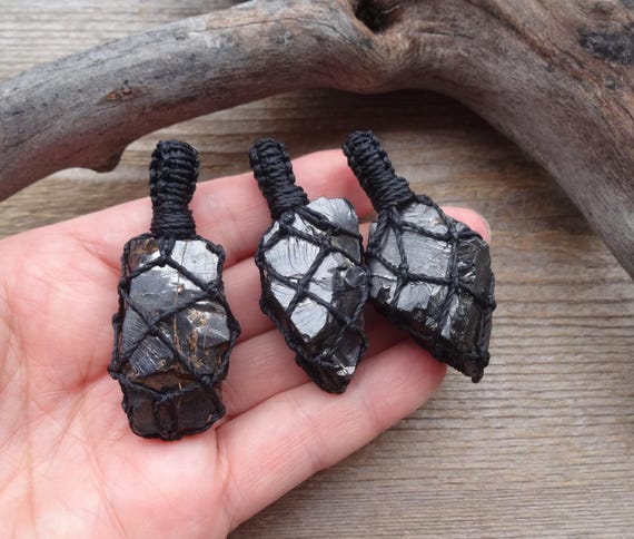 Elite Shungite necklace, EMF protection pendant, men's jewelry, black crystal macrame pendant necklace, jewelry for everyday