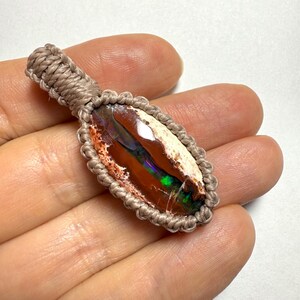 Mexican Fire Opal Macrame Pendant Necklace 1