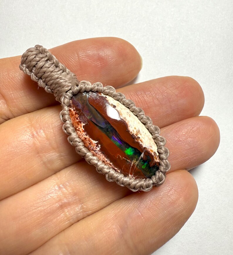 Mexican Fire Opal Macrame Pendant Necklace 1