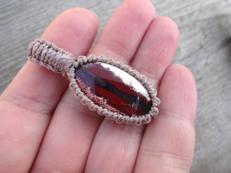 Mexican Fire Opal Macrame Pendant Necklace image 6