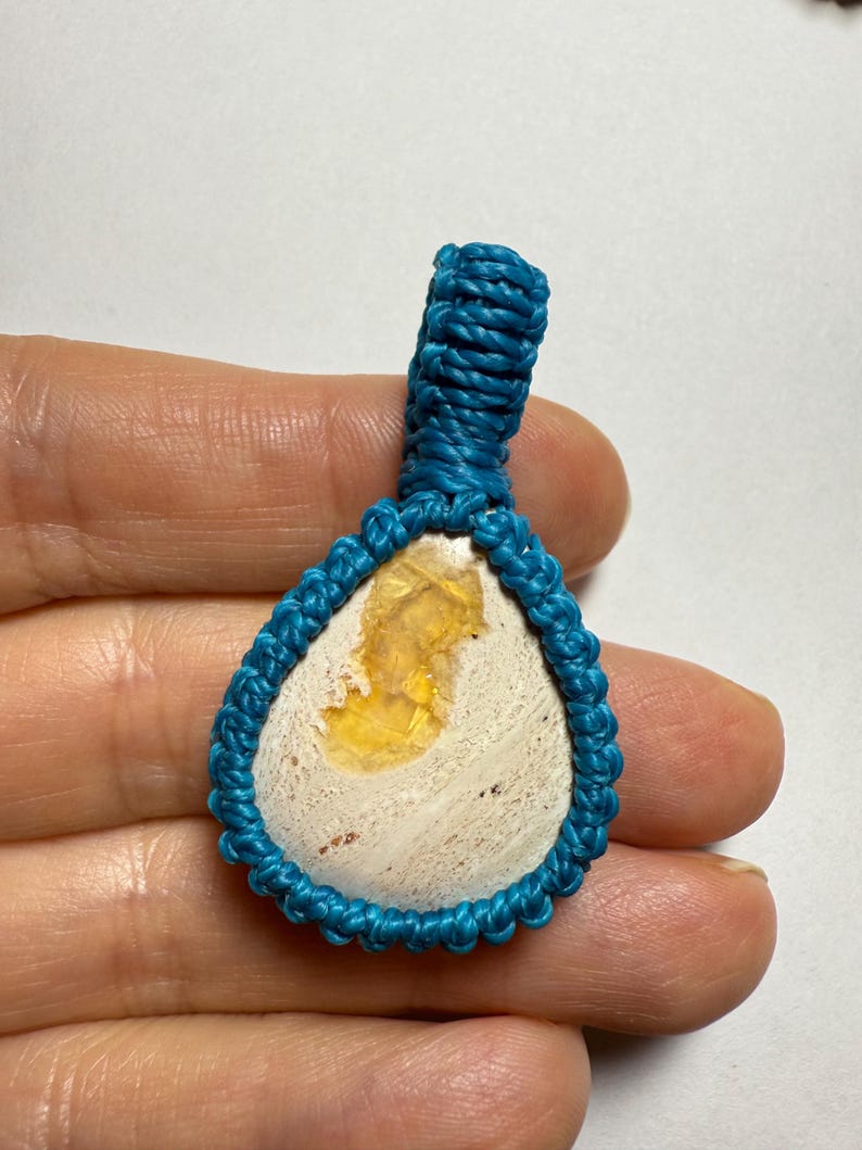 Mexican Fire Opal Macrame Pendant Necklace 2