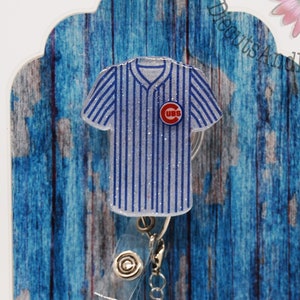 CUBS Jersey glitter badge reel with bead accents, health care badge real, vet badge reel, nurse badge reel