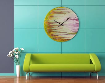 35 Large Clock for Wall with Modern Lighting and Abstract Art Painting on Glass, Oversized Wall Clock for Kitchen or Office Wall Decor