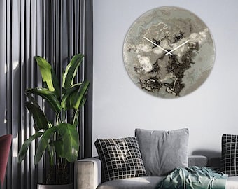Extra Large Clock Grey Art With Lights, Large Grey Wall Clock Modern Lighting, Illuminated Glass Wall Art Astronomy Clock for Wall