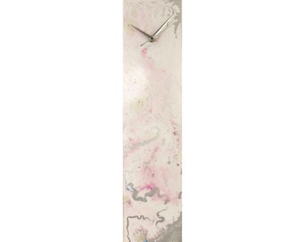 Pink and Silver Modern Glass Wall Clock, Pink Abstract Wall Decor with Lighting, Handmade Rectangular Glass Wall Art Clock for Bedroom